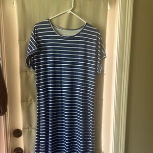 Blue and White Casual Raglan Midi Dress